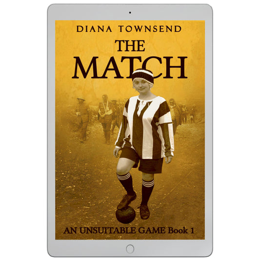 The cover of this engrossing historical novel shows a young woman in long shorts and a heavy shirt standing with a football while the shadows of injured soldiers pass behind her.